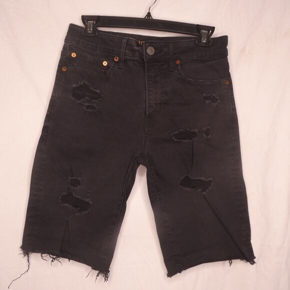 AEO Men's Size 28 Shorts Next Level Flex Black‎ Jean Denim Distressed - Picture 1 of 8